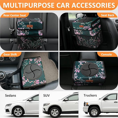 Vankor Car Trash Can for Car Cute, Bag Bin Hanging Waterproof Automotive Garbage Cans Leak Proof Vehicle Trash Can Navy Floral
