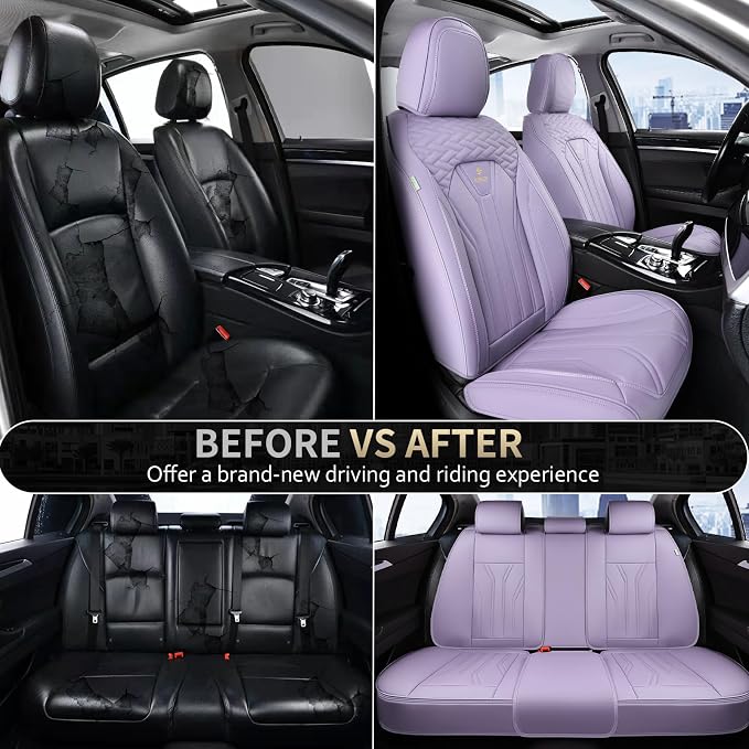 FLORICH Leather Seat Covers Full Set Purple Car Seat Cover Full Coverage Seat Covers Front Seats and Rear Waterproof Car Seat Cushion Protector Universal Fit for Most Cars Trucks SUVs