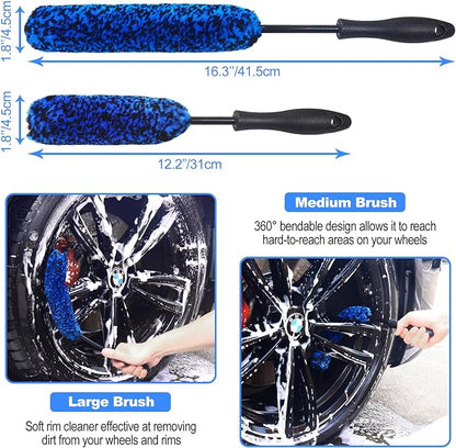 10Pcs Wheel Brush Kit for Cleaning Wheel and Tire, Wheel and Rim Brush, Car Detailing Brushes, Tire Brush, Bendable & Durable Car Wheel Rim Cleaner Brush Set,Car Cleaning Brush Supplies Kit