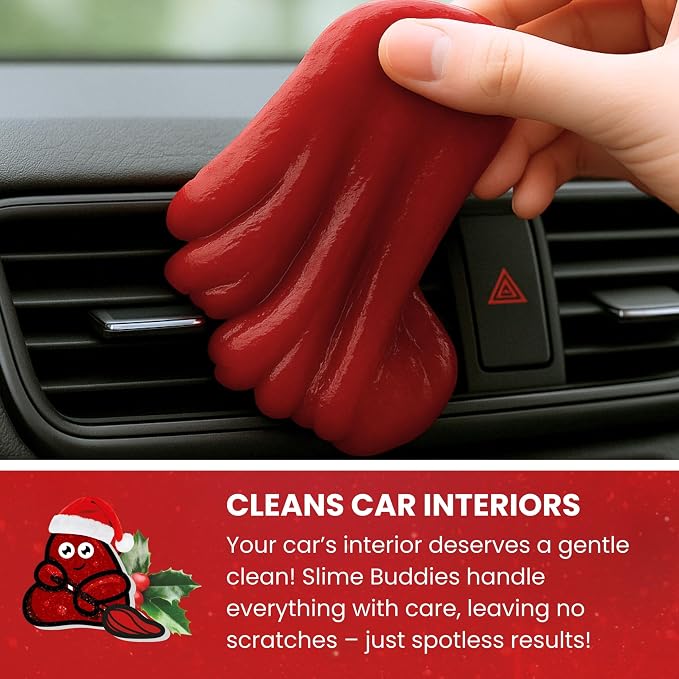 Slime Buddies Car Cleaning Gel Putty - Christmas Spice Scented Interior Detailing Tool for Cup Holders, Air Vents & Keyboard - Reusable Auto Detailing Accessories - Dust Remover Goop