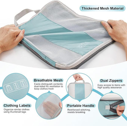 OlarHike 10-Pack Compression Packing Cubes for Travel Essentials,Compressible Expandable Packing Cubes for Suitcase,Luggage Garment Bags for Travel,Handy Helper for Organizing Clothes(Blue Gray)