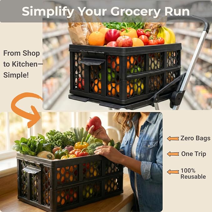 Mymazn Trunk Organizer Plastic for Car, Orange | Collapsible Crate Storage, With Lid, Waterproof Bag, Optional Insulated Cooler, For SUV, Groceries, Camping