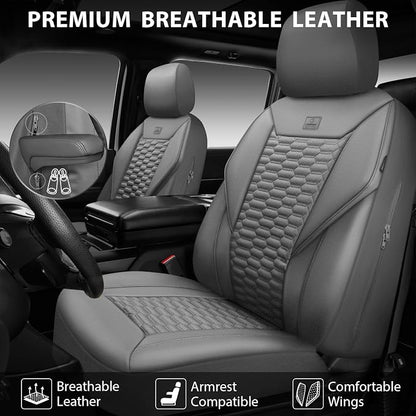 CAR PASS 3D Foam Faux Leather Car Seat Covers Full Set, Grey Breathable PU Leather Seat Covers for Cars, Luxury Universal Fit for SUVs Vans Sedan Truck Automotive, Armrest Airbag Compatible, All Gray