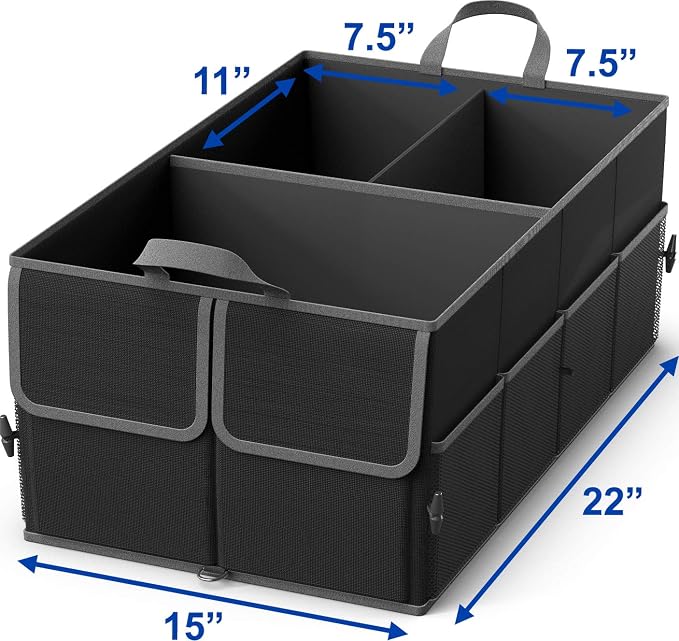 EPAuto Foldable Car Trunk Organizer, 3-Compartment with Removable Divider, Black