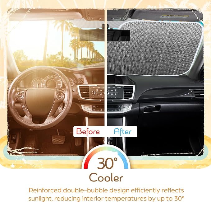 Carbella Blue Daisy Car Windshield Sun Shade - Sun Visor Sunshade for Car Windshield - Window Shades for Cars, SUV & Truck - Dash Cover UV Protection for Front Window Shade Accessories - 57" x 27"