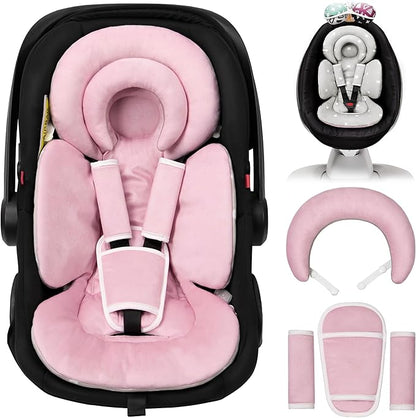 Tinlyfinly Infant Car Seat Insert with Extra Cushion for Preemie to Toddler, Reversible Newborn Carseat Insert for Baby Head Body Support, Fits for Stroller, Baby Swing, Bouncer (Pink)