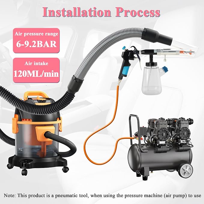 3IN1 Car Cleaning Kit, High Pressure Foam Cleaning Gun, Extractor Vacuum Set, Multi-Purpose Cleaning Gun Detachable Sprinkler Head for Automotive Detailing, Carpet, Upholstery, Surface Cleaning