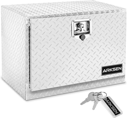 ARKSEN 24 x 17 x 18 Inch Underbody Tool Box, Heavy Duty Aluminum Diamond Plate Waterproof Square Storage Organizer Chest with T-Handle Lock & Keys for Pickup Truck, RV & Trailer – Silver