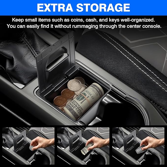Autorder Coin Holder for Toyota Tacoma 2016-2023 Accessories - Armrest Insert Center Console Organizer with Coin Slot - ABS Plastic Secondary Storage Box