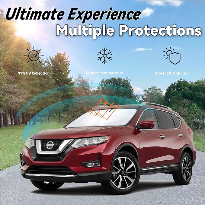 Windshield Sun Shade for Nissan Rogue 2014-2020, Car Front Window Sunshade with 240T Sun Visor Protector Blocks UV Rays Heat Sun Shield Accessories