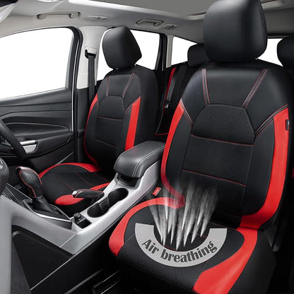 CAR PASS Leather Car Seat Covers Front Seats Only, with Air Mesh Front Seat Covers Breathable, Cool Automotive Seat Covers 2 Pack, Universal Fit Most Cars,SUV,Truck,Van Airbag Compatible(Black & Red)
