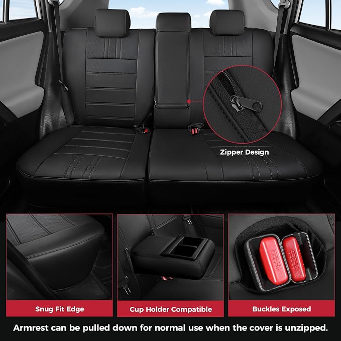 FREESOO RAV4 Seat Covers Full Set Custom Fit for Toyota Rav4 Gasoline LE (NOT for Hybrid) 2013 2014 2015 2016 2017 2018, Faux Leather Car Seat Cover, Airbag Compatible, Black