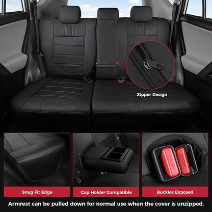 FREESOO RAV4 Seat Covers Full Set Custom Fit for Toyota Rav4 Gasoline LE (NOT for Hybrid) 2013 2014 2015 2016 2017 2018, Faux Leather Car Seat Cover, Airbag Compatible, Black