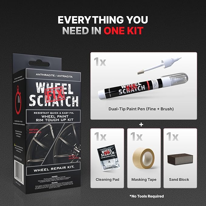 Wheel Scratch Fix® Gray Touch Up Paint for Cars - DIY Alloy Wheel Repair Kit, Curb Rash Remover with Fast-Drying Pen - Long-Lasting OEM Finish Car Rim Paint for Scuffs and Chips at Home (Anthracite)