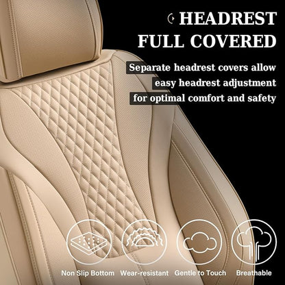 Coverado Waterproof Nappa Leather Car Seat Covers, Automotive Seat Covers，Front Car Seat Cushion & Car Seat Protector, Beige Seat Covers Universal Fit for Most Cars, SUVs, Trucks