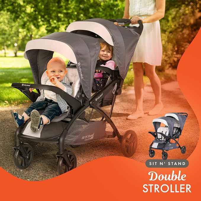 Baby Trend Sit N' Stand Double Stroller w/ 2 Pack EZ-Lift Plus Infant Car Seats, Magnolia - Lightweight Tandem and Travel Stroller with Carseat System for Toddlers