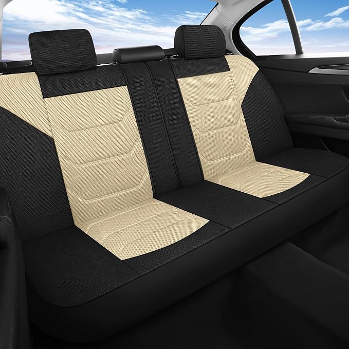 Pariiaotin 3D Air Mesh Car Seat Cover Full Sets Washable and Breathable Premium Cloth Automotive Vehicle Seat Covers for Cars Interior, Universal Fit for Most Cars, Sedan, Truck, SUV(Black/Beige)