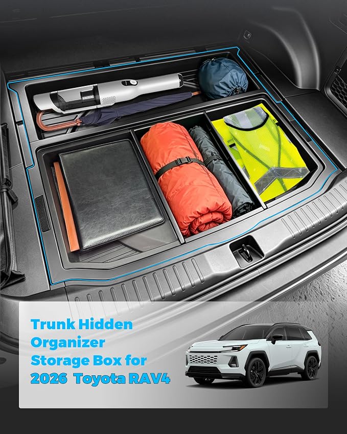 Hidden Trunk Storage Box for 2026-2027 Toyota RAV4, Under Cargo Floor Organizer Insert, Extra Hidden Space for RAV4 LE/XLE/XSE/TRD/Hybrid
