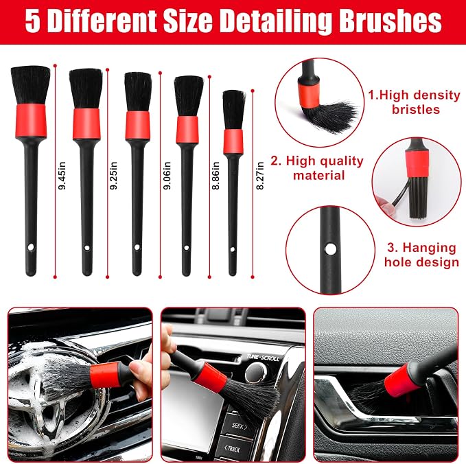 17PCS Car Cleaning Kit, Red Car Interior Detailing Kit with High Power Handheld Vacuum, Detailing Brush Set, Windshield Cleaner, Cleaning Gel, Complete Auto Accessories for Women Girls Gift