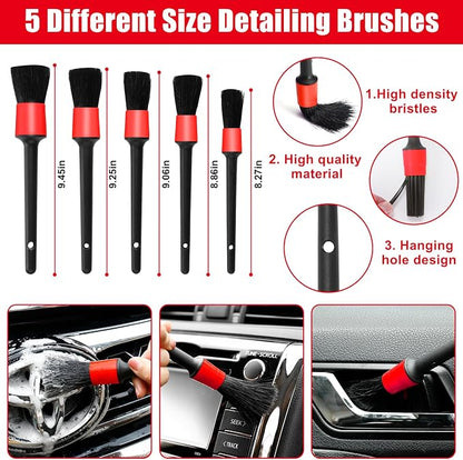 17PCS Car Cleaning Kit, Red Car Interior Detailing Kit with High Power Handheld Vacuum, Detailing Brush Set, Windshield Cleaner, Cleaning Gel, Complete Auto Accessories for Women Girls Gift