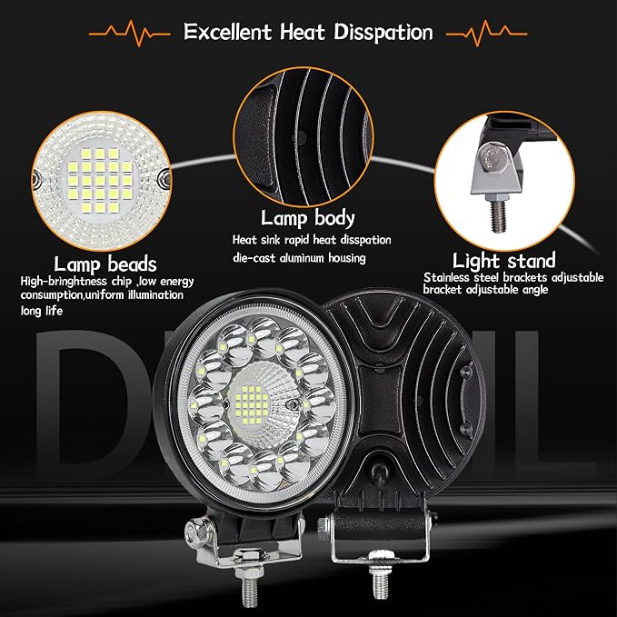 San Young LED Light Pods for Trucks, 4 Inch LED Tractor Work Lights 120W Round Spot Off Road Driving Light for ATV UTV RV Golf Cart Go Kart Lawn Mower SUV Offroad Lights, 4 Pack