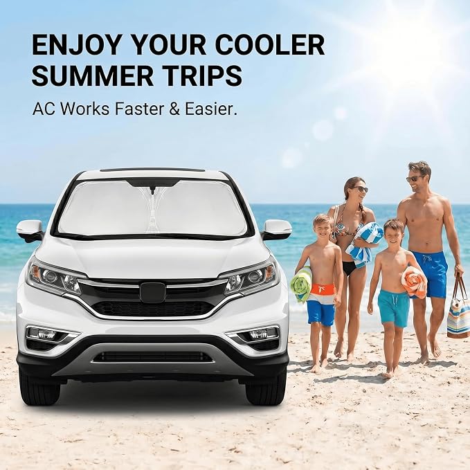 Windshield Sun Shade for Honda CRV 2012-2016 Front Window Shade Custom Fit CR-V LX, EX, EX-L, Sport, Sport-L, Touring Sun Visor Foldable Shade Blocks UV Rays Summer Must Have Car Accessories