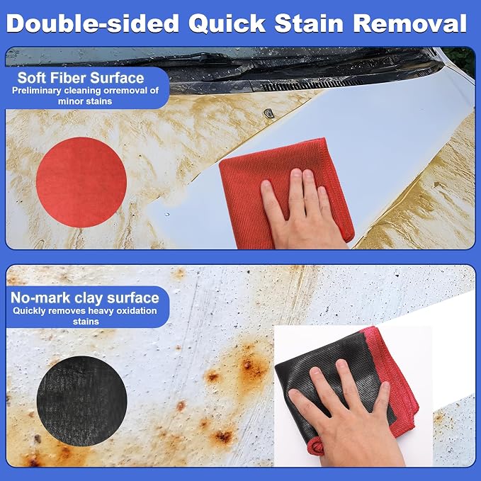 Clay Towel 2 Pack 12 x 12 Inch, Clay Bar Towel for Auto Detailing Microfiber Car Cloth Cleaner Automotive for Car Detailing (2, Red, 12 x 12 Inch)