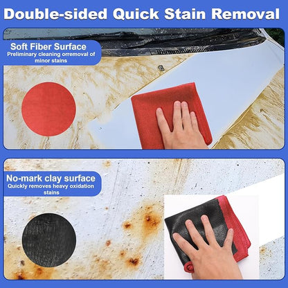 Clay Towel 2 Pack 12 x 12 Inch, Clay Bar Towel for Auto Detailing Microfiber Car Cloth Cleaner Automotive for Car Detailing (2, Red, 12 x 12 Inch)