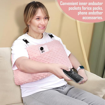 Post-Surgery Mastectomy Heart Chest Pillow with Pockets, Pink Comfort