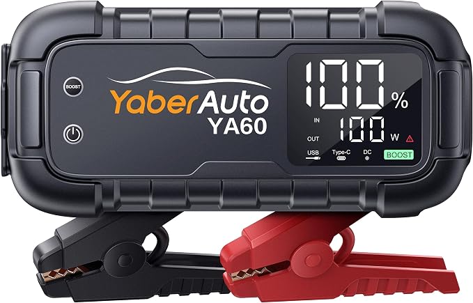 YaberAuto Jump Starter 8000A 65W Fast Charging (All Gas/12.0L Diesel) Portable Car Battery Jump Starter Pack, Jump Box Car Battery Jumper Starter Portable Jumper Cables, 150W DC, 600LM Lights