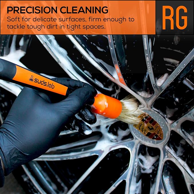 Suds Lab Detailing Brush with Rubberized Bristles, Car Detailing Wheel Brush Rim Cleaner 2 Pack