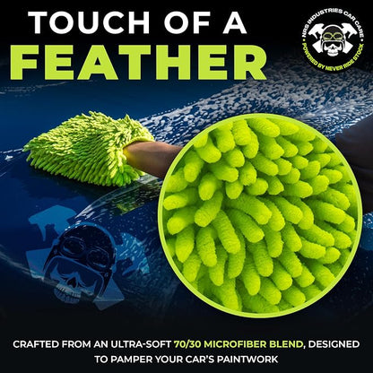 Never Ride Stock 4 Pack Microfiber Car Wash Mitt – Scratch-Free Chenille, Extra Thick & Ultra Absorbent – Safe for Black & Dark Paint – Lint-Free, Reusable Auto Cleaning Glove