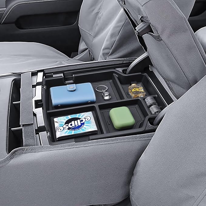 HGWEI Center Console Organizer Compatible with 2014-2018 Chevy Silverado/GMC Sierra 1500 & 2015-2019 2500HD/3500HD Interior Accessories, Middle Armrest Storage Box Insert Tray (Fit Jump Seat ONLY)