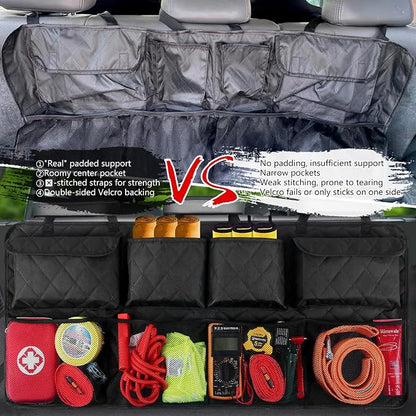 Car Trunk Hanging Organizer 3D Textured Ripple Design, Cotton-Padded Farewell to Collapse, Reinforced Stitching, Extra-Wide Pocket, Backseat Grocery Storage Bag with 8 Pockets for SUV,Truck,Van