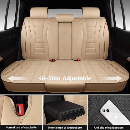 CAR PASS Nappa Leather Seat Covers, Universal FIT Piping Leather Car Seat Cover Full Set for Cars,SUV,Truck 3D Foam Waterproof Luxury Seat Covers 5 Seats, Comfort Durable Airbag Compatible Beige
