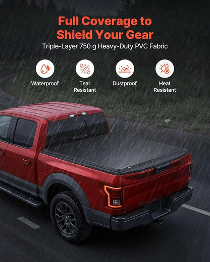 VEVOR Soft Roll-Up Truck Bed Tonneau Cover, Compatible with 2017-2026 Ford F-250/350/450 Super Duty, Fits 6.8 ft (6 ft 10 in/82 in) Bed, Triple-Layer PVC Tonneau Cover with Three Aluminum Alloy Bars