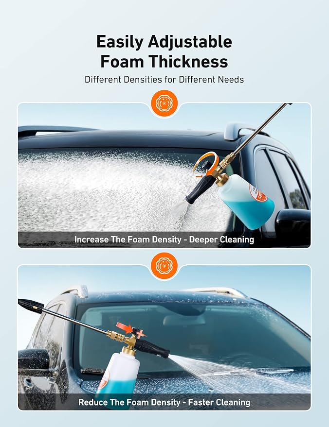 AstroAI Foam Cannon, Heavy Duty Car Foam Sprayer, Wide Metal Neck, Adjustable Thick Snow Foam Lance for Pressure Washer with 1/4" Quick Connector, Ideal for Various Cleaning Tasks, 1.5L Bottle
