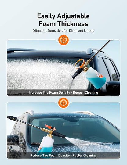 AstroAI Foam Cannon, Heavy Duty Car Foam Sprayer, Wide Metal Neck, Adjustable Thick Snow Foam Lance for Pressure Washer with 1/4" Quick Connector, Ideal for Various Cleaning Tasks, 1.5L Bottle