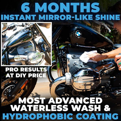 Flowgenix™ Waterless Car Wash Spray - Grand Finale - Motorcycle Cleaner & Car Wax Polish (8 oz) - Ceramic Coating - Incl. 2 Microfiber Towels - Quick Detailer Spray to Make Your Vehicle Shine