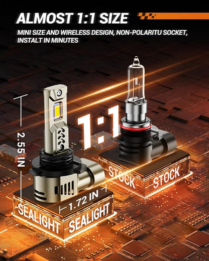 SEALIGHT 9006/HB4 Bulbs 2026 New 1:1 Real Design, 10X Super Bright L2S 9006 Bulbs, 6500K Cool White, 20 Year+ Extended Lifespan, 3 Min Plug and Play, Pack of 2