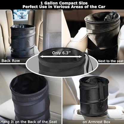 Ginsco 2Packs New Leakproof Car Trash Can, Mini Trash Can Pop-up Collapsible Hanging Car Trash Bin with Hook and Loop, Waterproof PEVA Liner Open-Top 1 Gallon Garbage Can for Cars Home Office