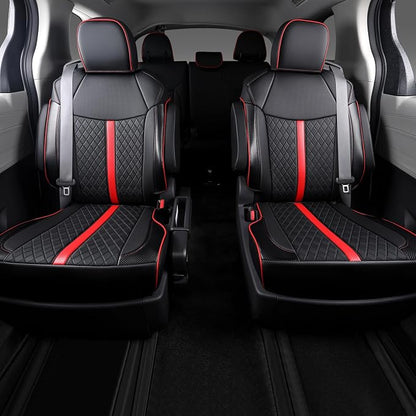 Custom Fit Sienna Seat Covers for 2021-2026 Toyota Sienna 7-Seat XLE XSE Woodland Limited Platinum [Ottoman Not Covered], Waterproof Faux Leather Full Set Airbag Compatible (Black+red)