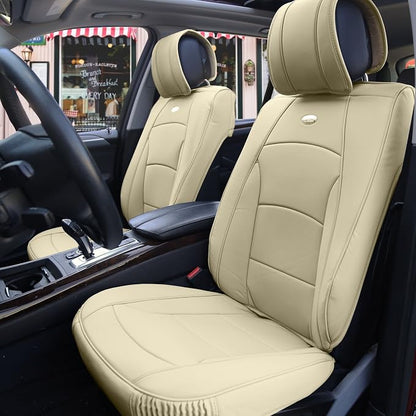 FH Group Ultra Comfort Highest Grade Faux Leather Full Set Cushion Pads Car Seat Covers for Front and Rear- Fit Most Car, Truck, SUV, or Van (Solid Beige)