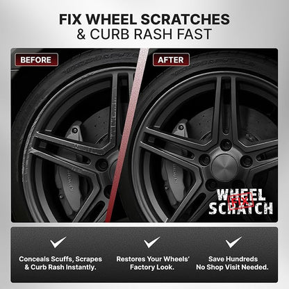 Wheel Scratch Fix® Dark Silver Touch Up Paint for Cars - DIY Alloy Wheel Repair Kit, Curb Rash Remover with Fast-Drying Pen - Long-Lasting OEM Finish Car Rim Paint for Scuffs and Chips at Home (Dark Silver)