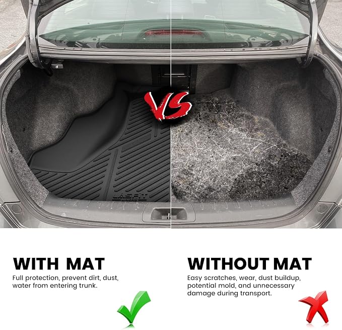LASFIT Trunk Mat for Honda Accord 2012 2011 2010 2009 2008, All Weather TPE Custom Fit Pet Friendly Easy Clean Trunk Liner Cargo Mat Cargo Liner Accessories, Black