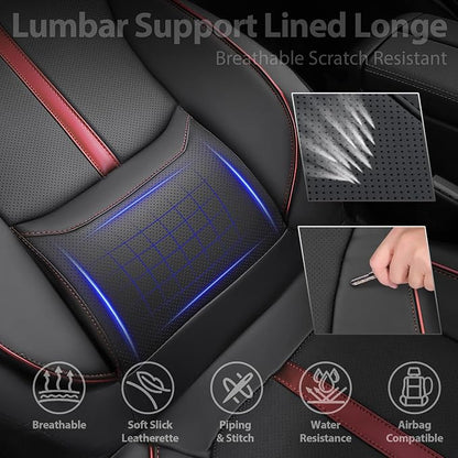 CAR PASS Nappa Leather Two Front Car Seat Covers, Water Resistant Faux PU Leather Seat Covers, 3D Foam Support Automotive Seat Covers Comfortable & Durable Universal Fit for Cars SUV Truck, Black Red