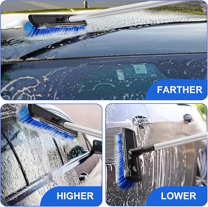 EVERRUSH 62" Car Wash Brush Mop with Long Handle, 10" Soft Bristle Scrub Scratch-Free Car Cleaning Brush Supplies Broom Kit for RV Boat Truck SUV, House Siding, Snow, Floors, Extension Aluminum Alloy