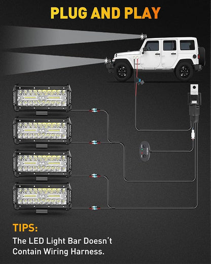 NAOEVO 7 Inch LED Light Bar, 480W 48,000LM LED Offroad Fog/Driving Lights with Spot Flood Combo Beam, Work for Truck Boat ATV UTV, 4 Pcs (White)