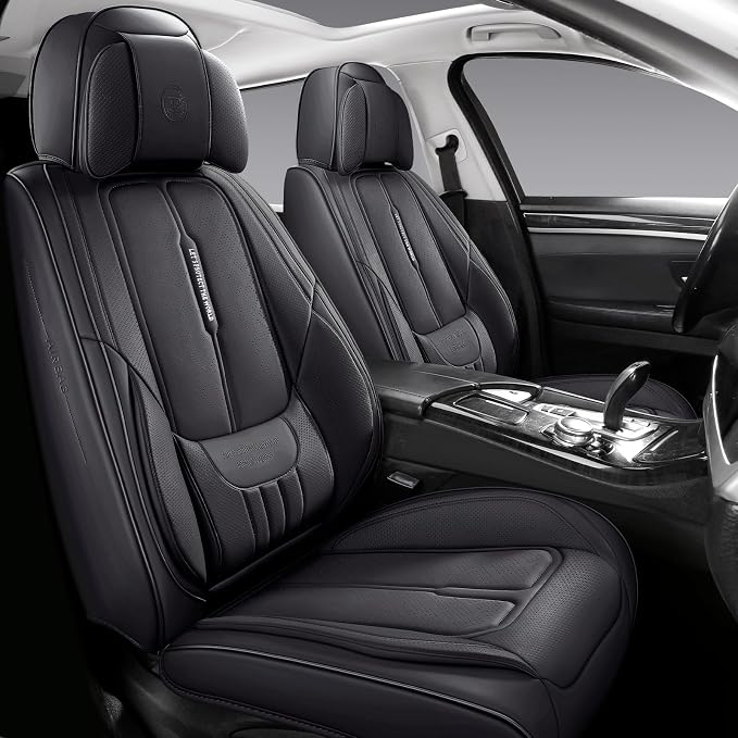 NS YOLO Full Coverage Leather Car Seat Covers for Cars,SUVs and Pick-up Trucks,Car Seat Protector,Automotive Seat Covers,Car Seat Cushion,Black Seat Cover,Front Seat Cover for 2 Seats