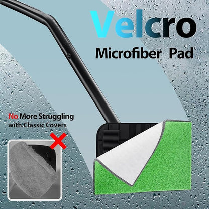 Car Windshield Cleaner Tool with Extendable Handle, Inside Auto Window Glass Cleaning Kit with 5 Washable Microfiber Pads, Streak-Free Defogger Wand for Deep Dashboards & SUVs